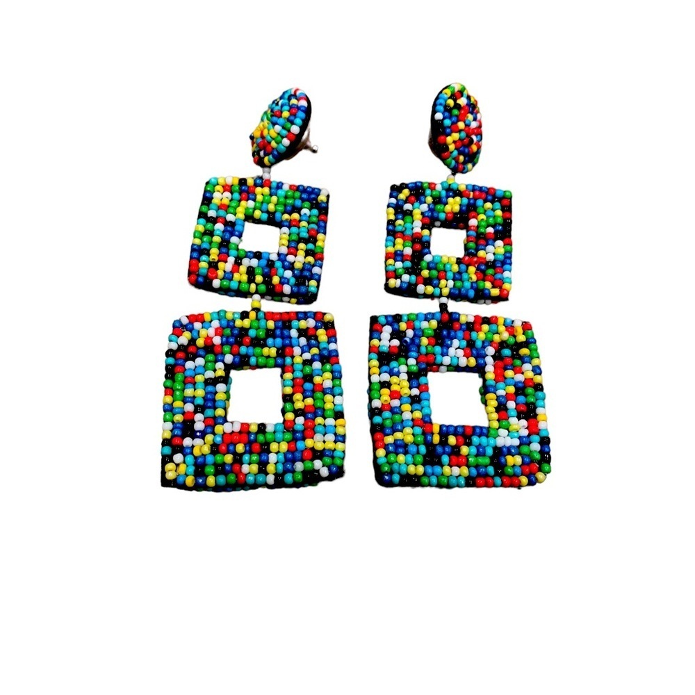 Earrings | Square Beaded Colorful Dangle Earrings Unique